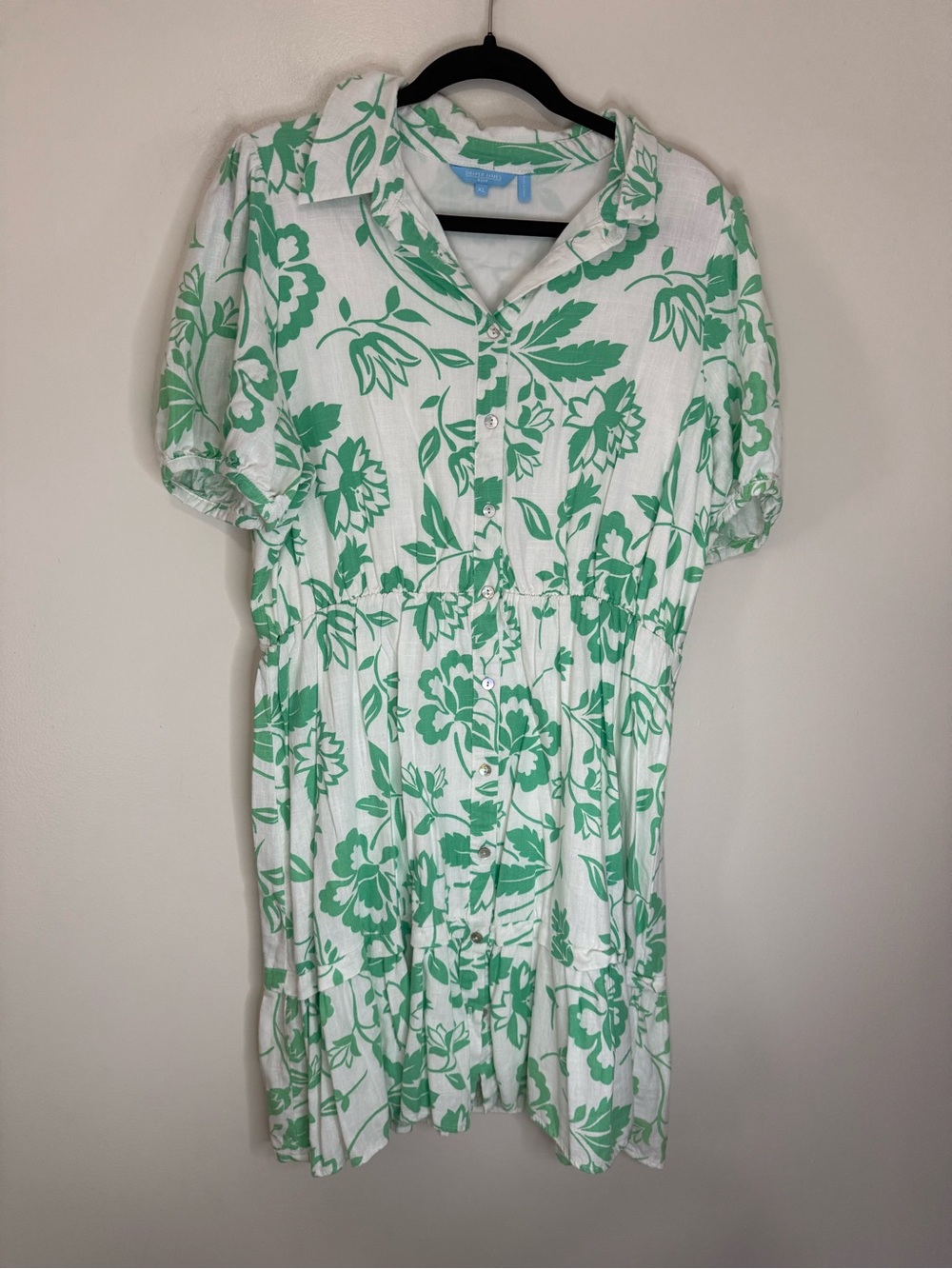 Draper James White & Green Floral Dress linen blend size XL